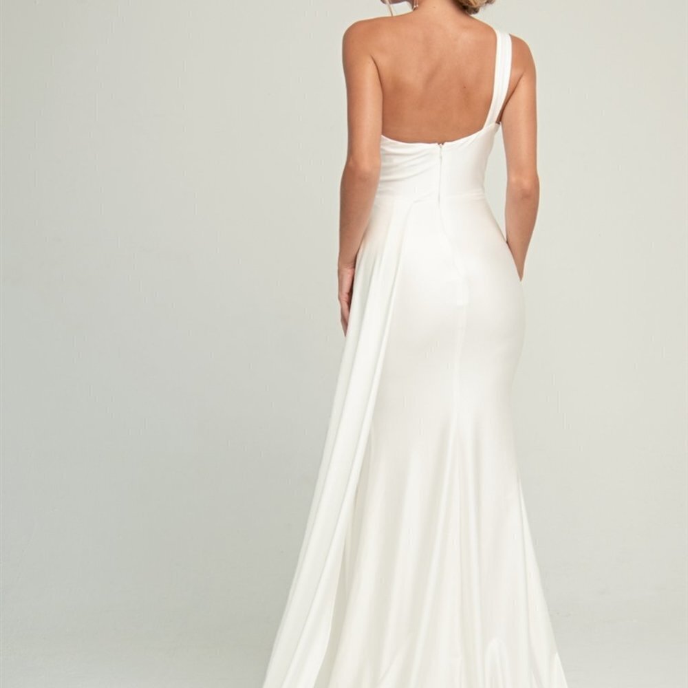 One Shoulder Fitted Formal Evening Pary Wedding Satin Prom Long Dress AC387 - Picture 11 of 16